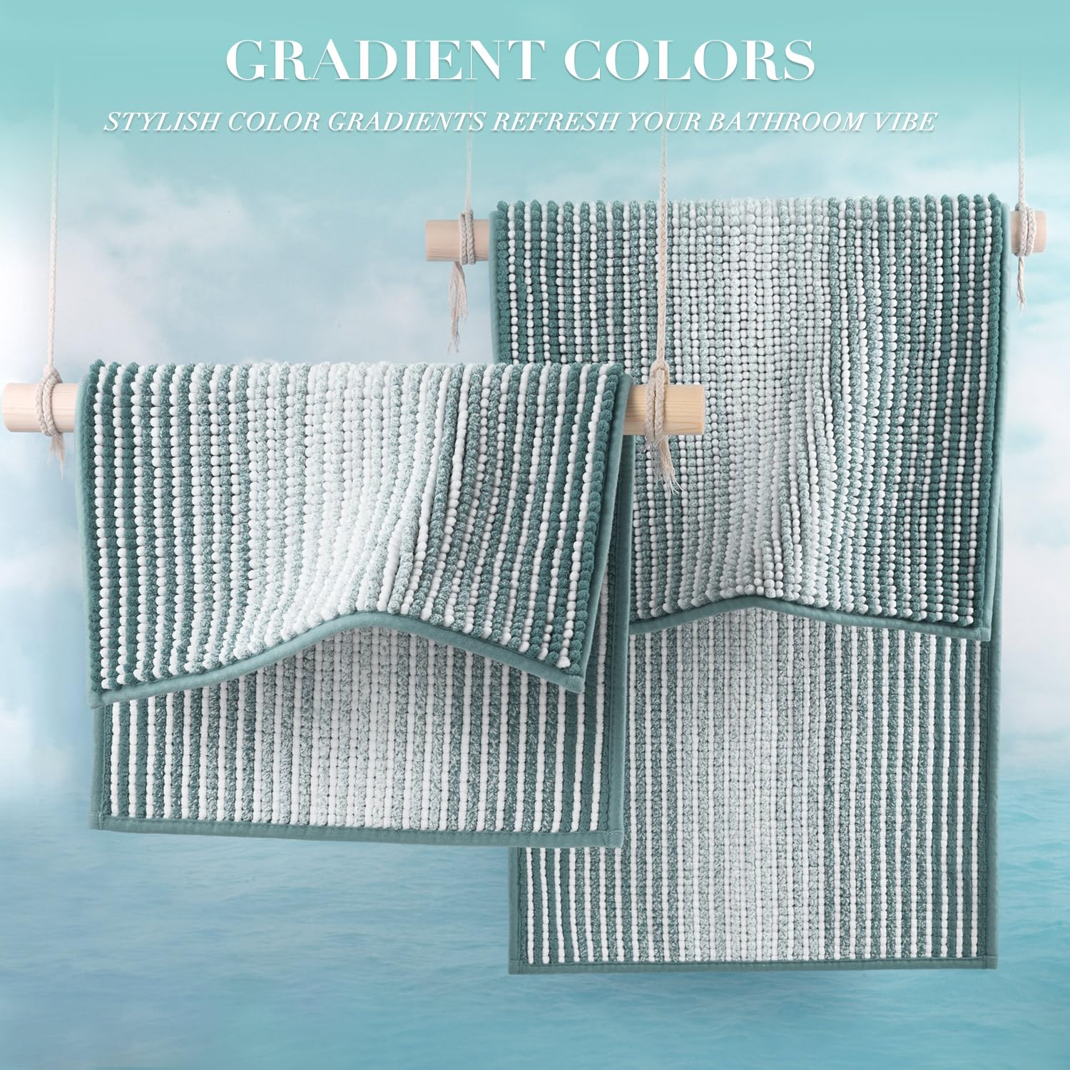 BSICPRO rug in bathroom demonstrates decorative gradient design that complements decor