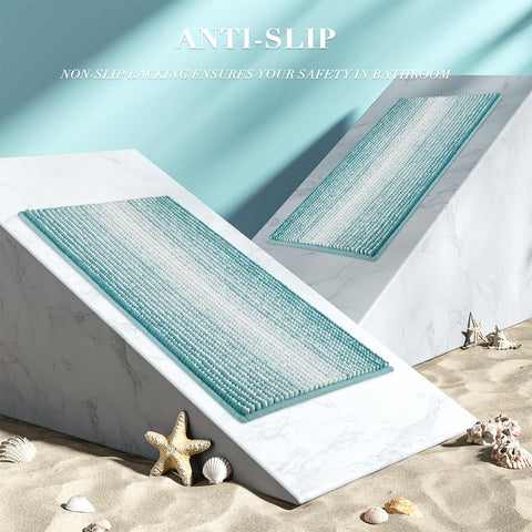 BSICPRO aqua green rug near sink adds warm color to bathroom decor.