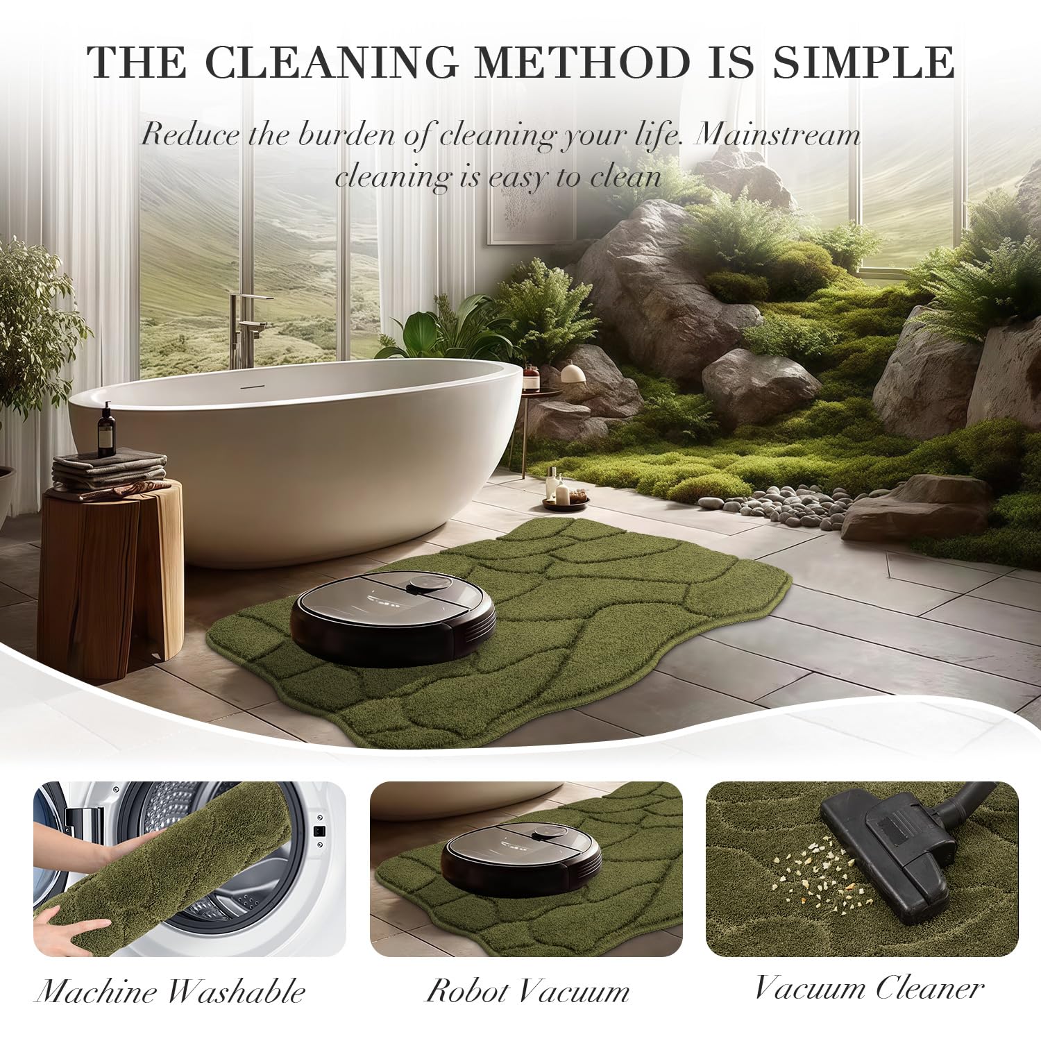 BSICPRO olive green bath mat complements bathroom decor and routine.