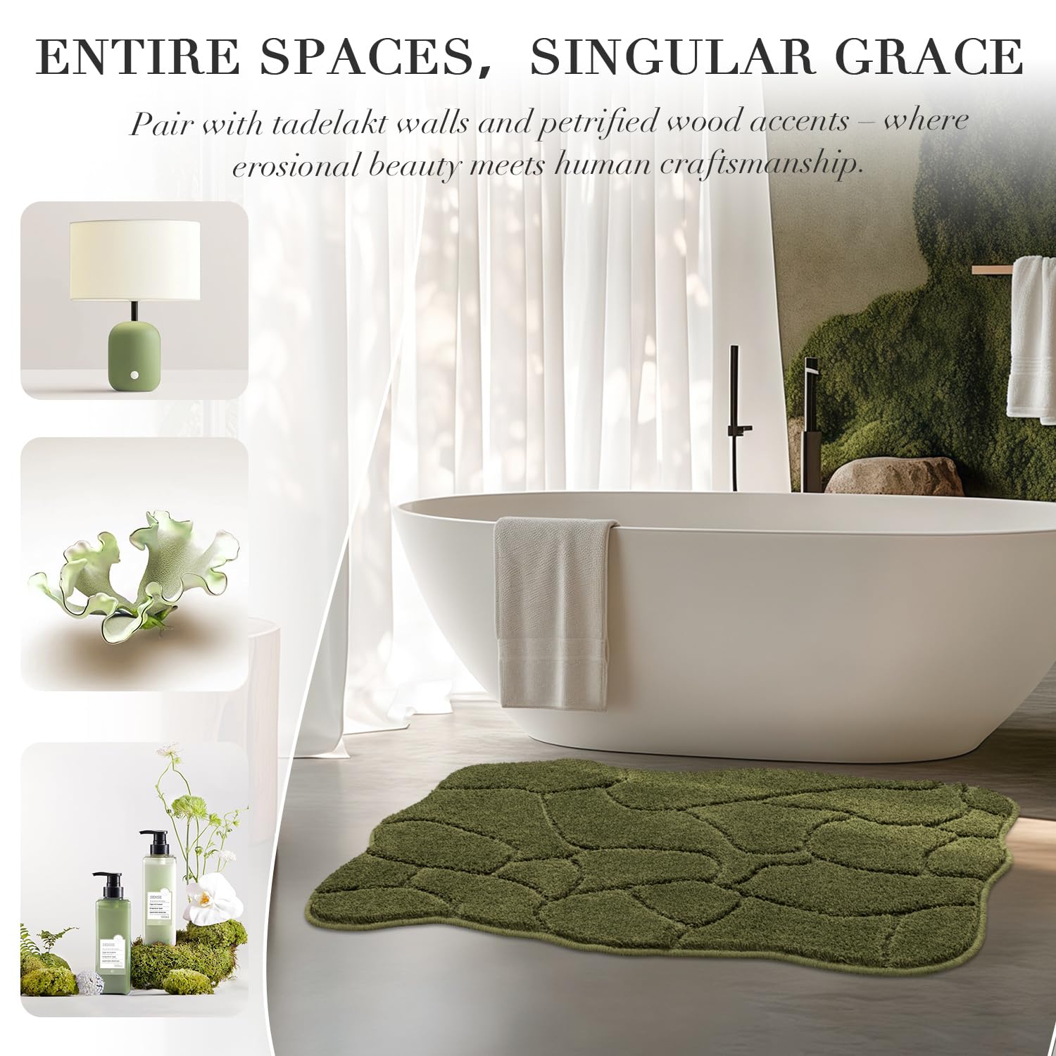 BSICPRO olive green bath mat machine washable for easy care.