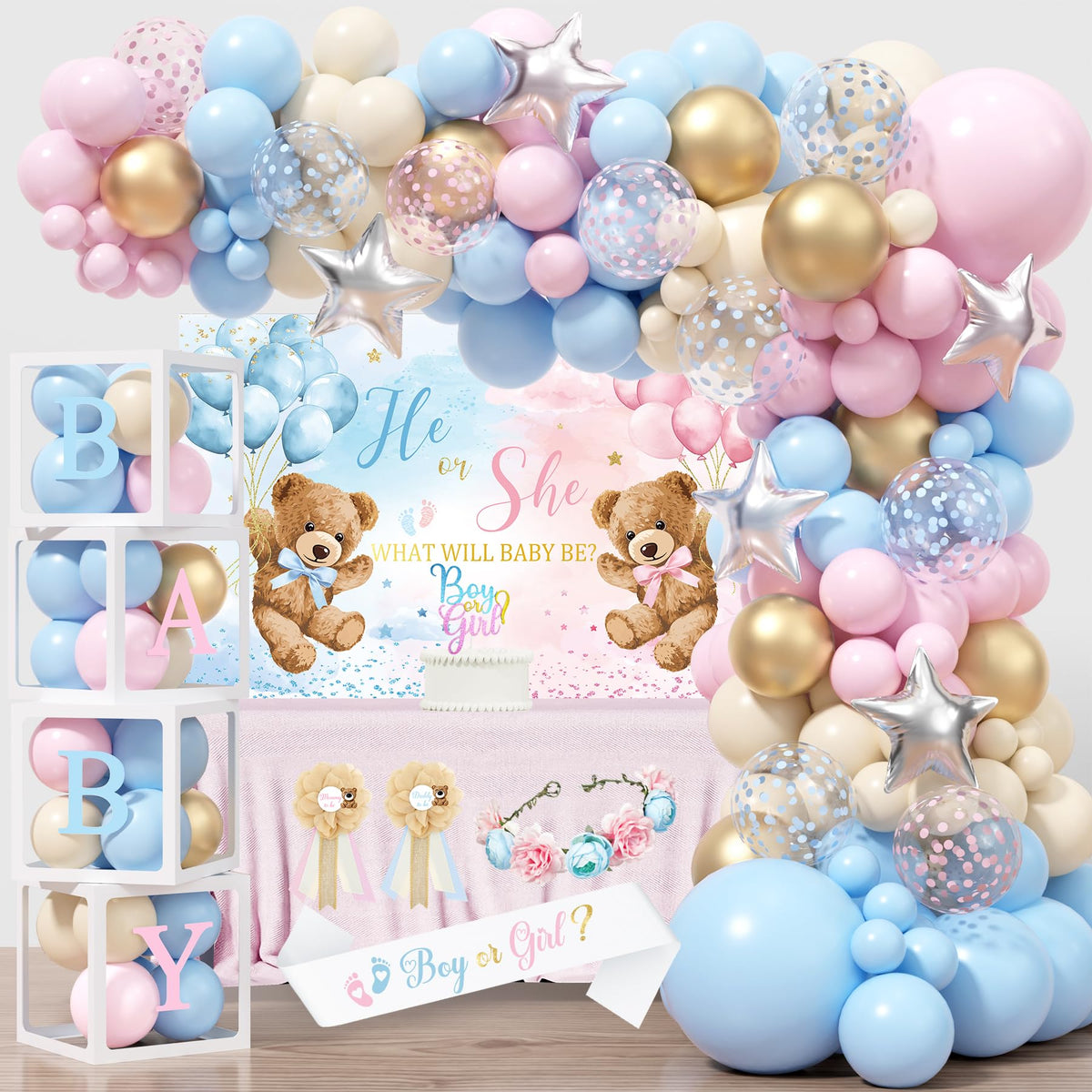 BSMIEFUS bear gender reveal backdrop for photo moments and party ambiance