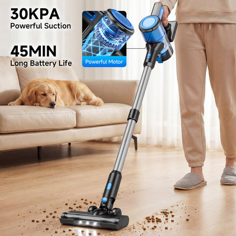 BSNAW cordless vacuum demonstrates 45-minute battery life for larger cleaning sessions.