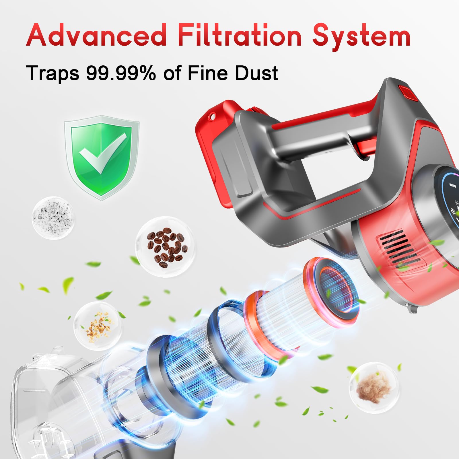BSNAW front LED light illuminates dark corners for precise cleaning