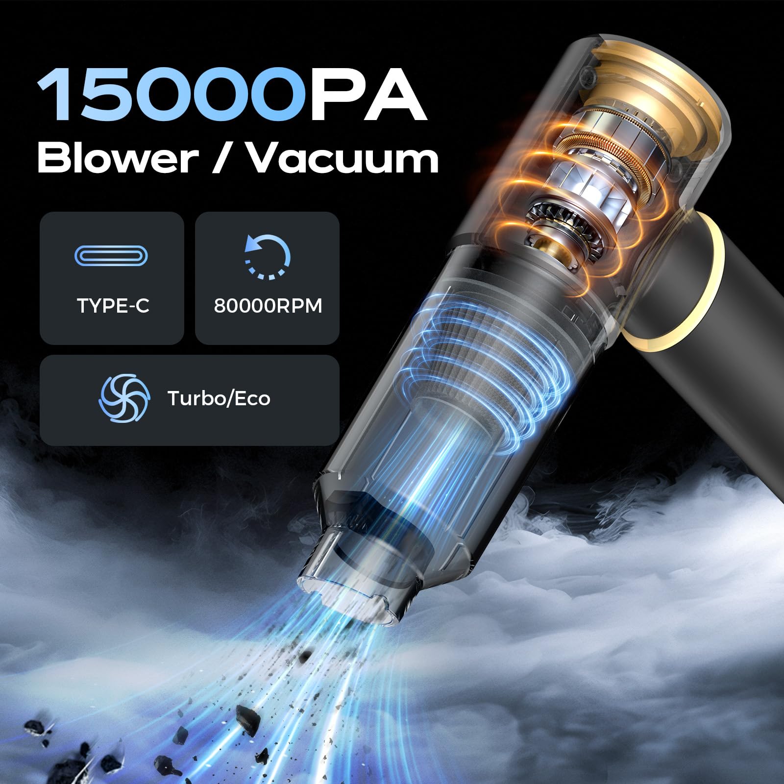 BSRCO cordless car vacuum demonstrates 15 kPa suction for tough debris