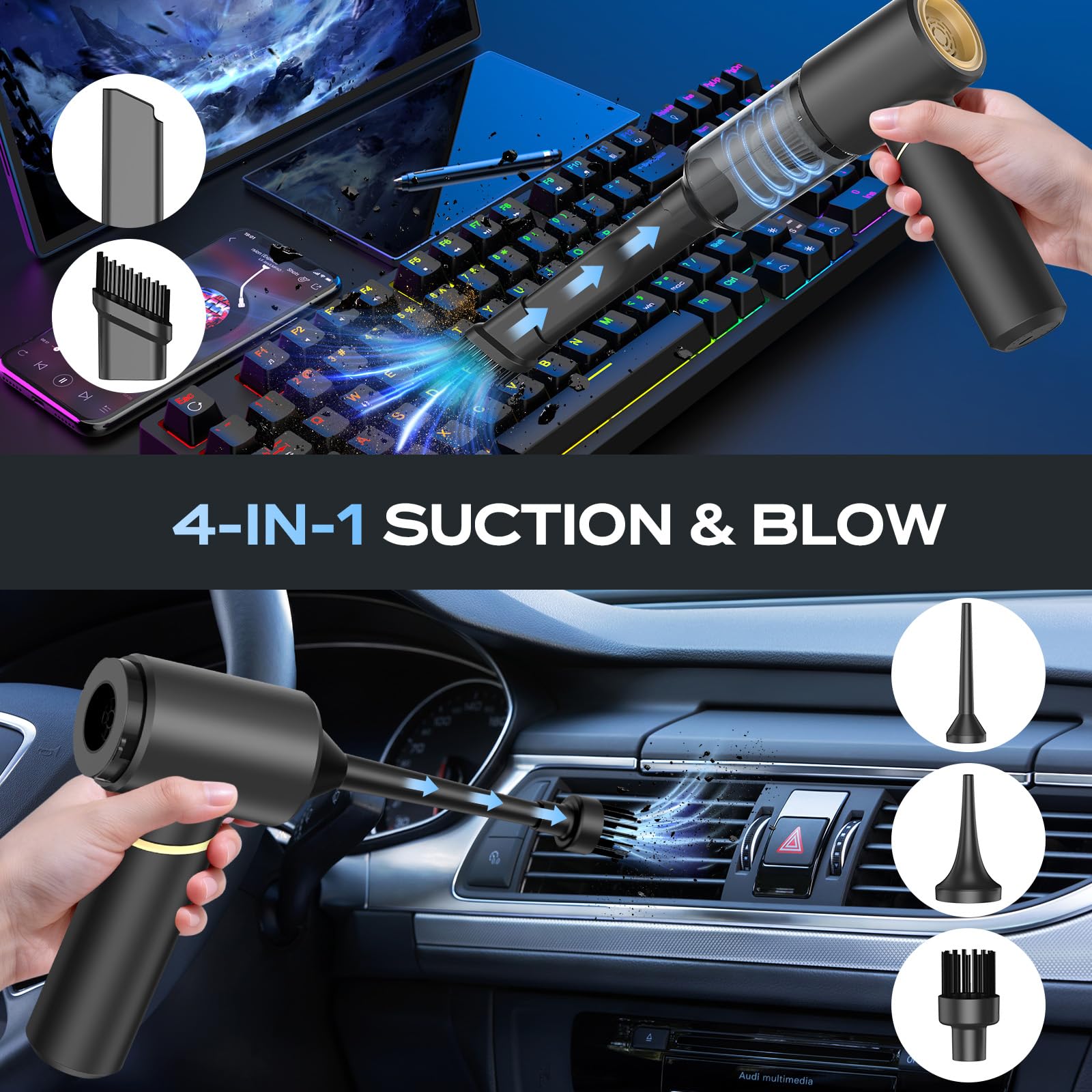 BSRCO lightweight vacuum at 1.25 lb for easy one handed use