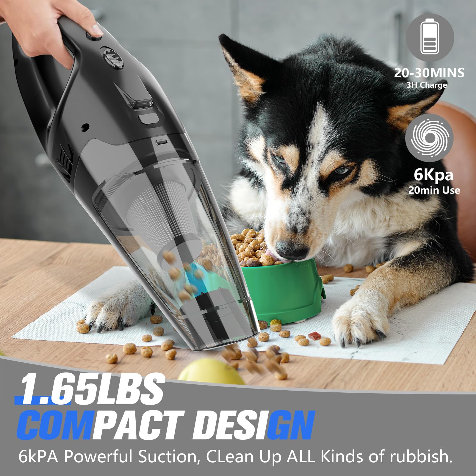 BSRCO cordless car vacuum offers up to 30 minutes of uninterrupted cleaning.