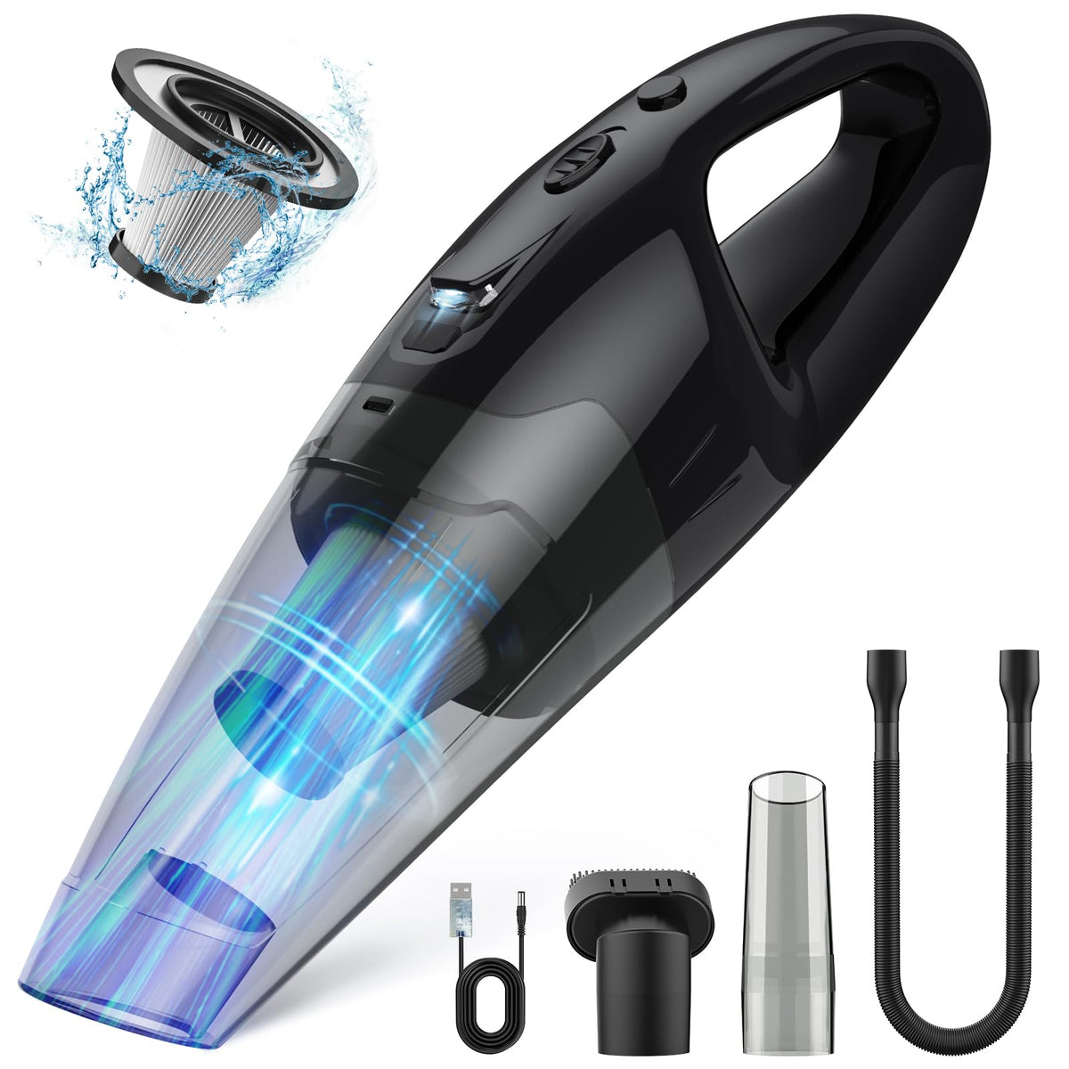 BSRCO handheld vacuum with LED light highlighting hidden car debris