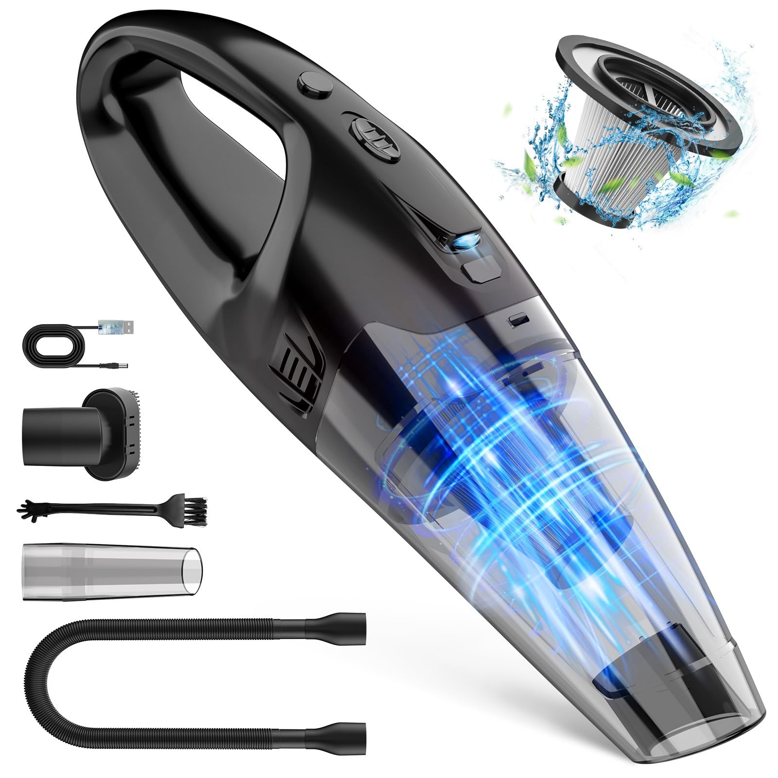 BSRCO handheld vacuum with LED light illuminates hidden dirt for precise cleaning.