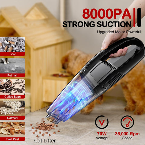 BSRCO Handheld Vacuum lifts pet hair from sofa upholstery.