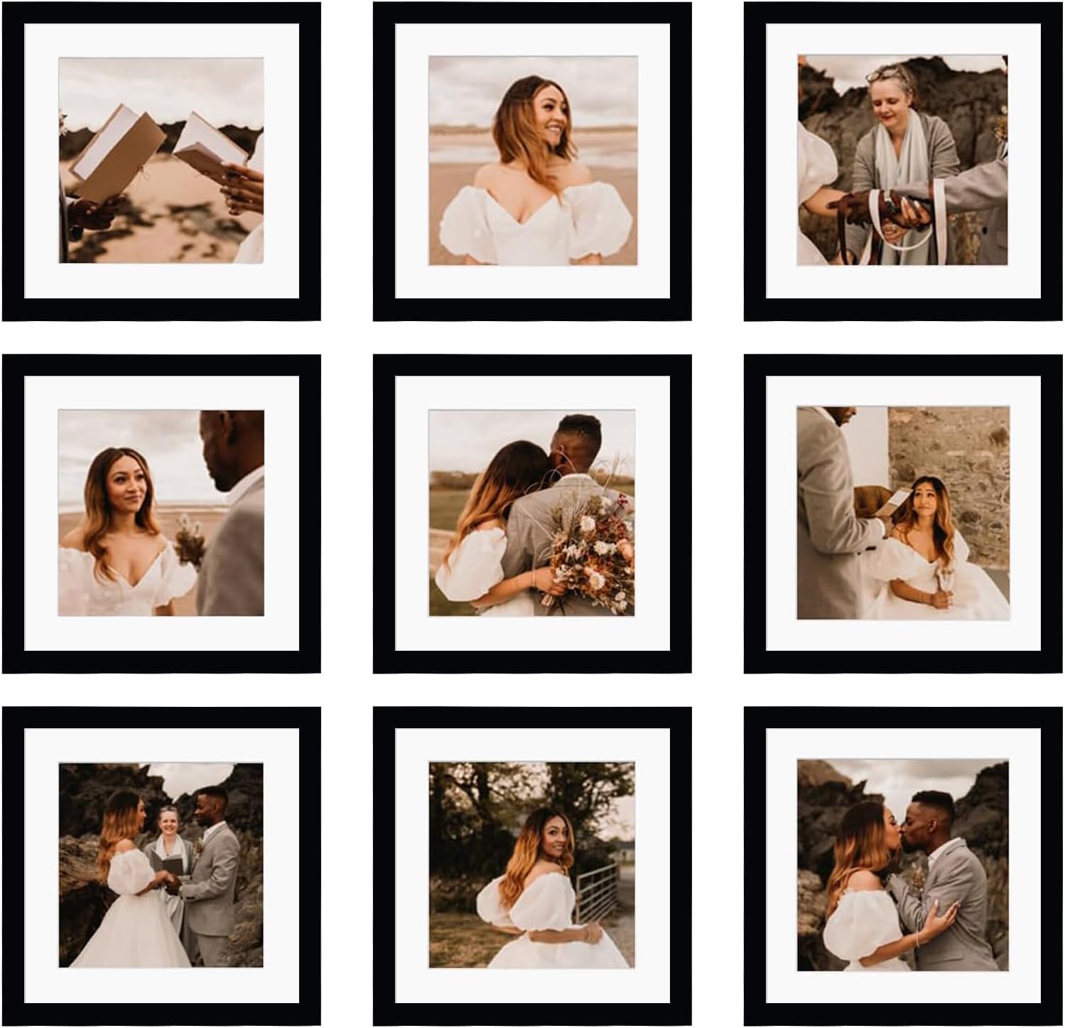 BSRHOME 10x10 frame set on wall showing a vibrant multi-collage display for a stylish gallery.