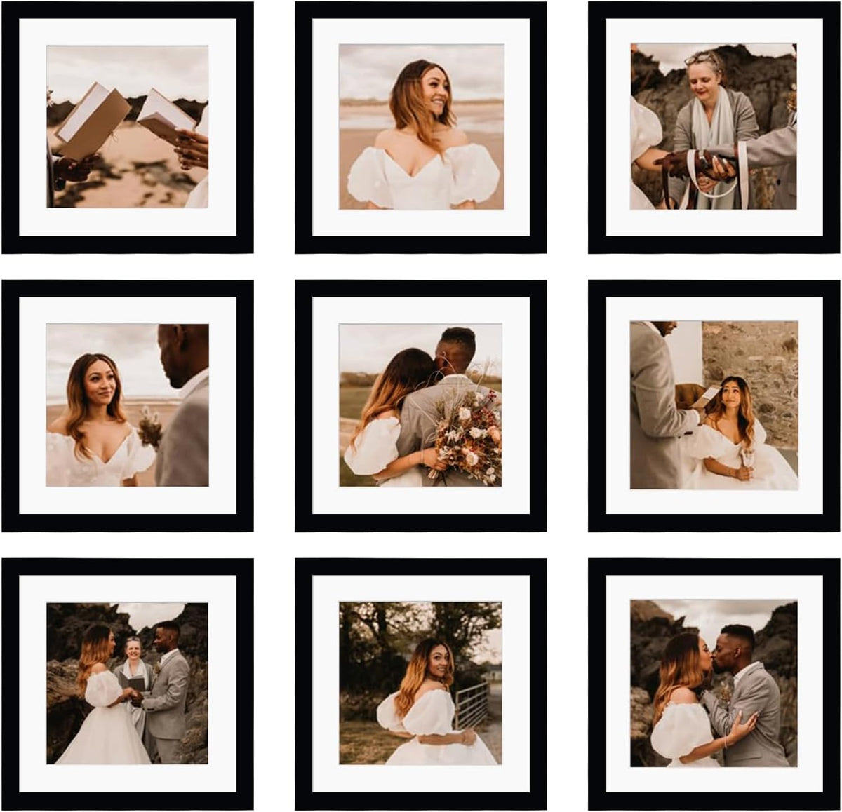 BSRHOME 10x10 frame set on wall showing a vibrant multi-collage display for a stylish gallery.