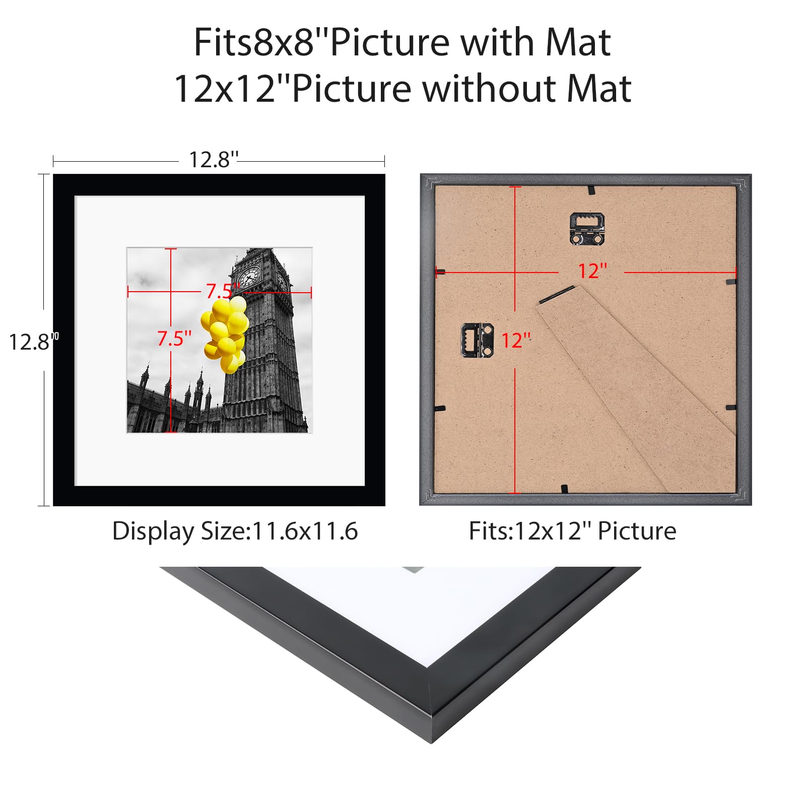 BSRHOME 12x12 frame with mat for 8x8 photo display