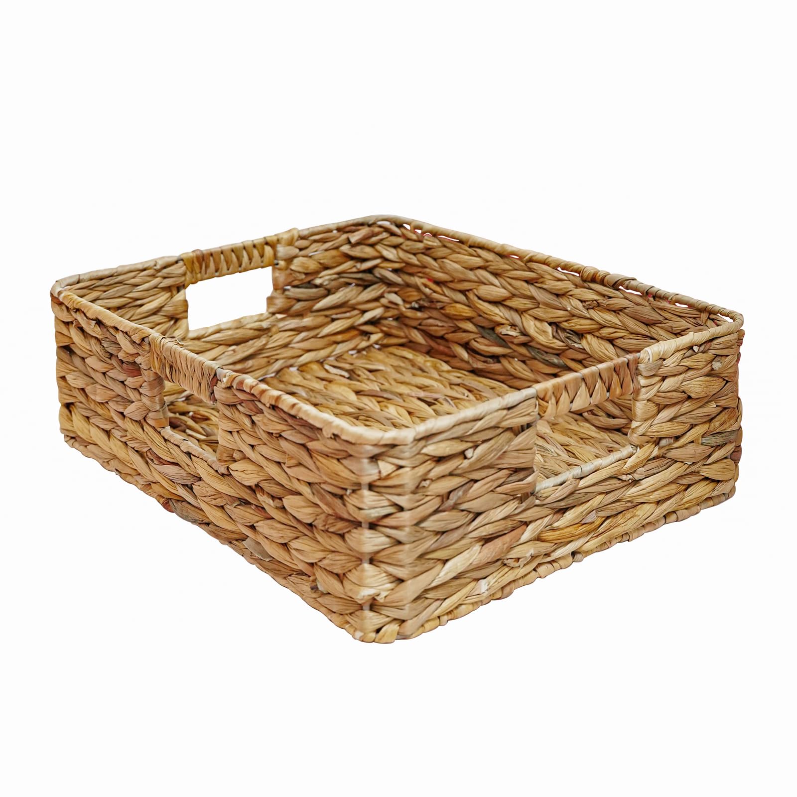 BSTNASI rectangular water hyacinth basket front view shows natural weave and sturdy handles.