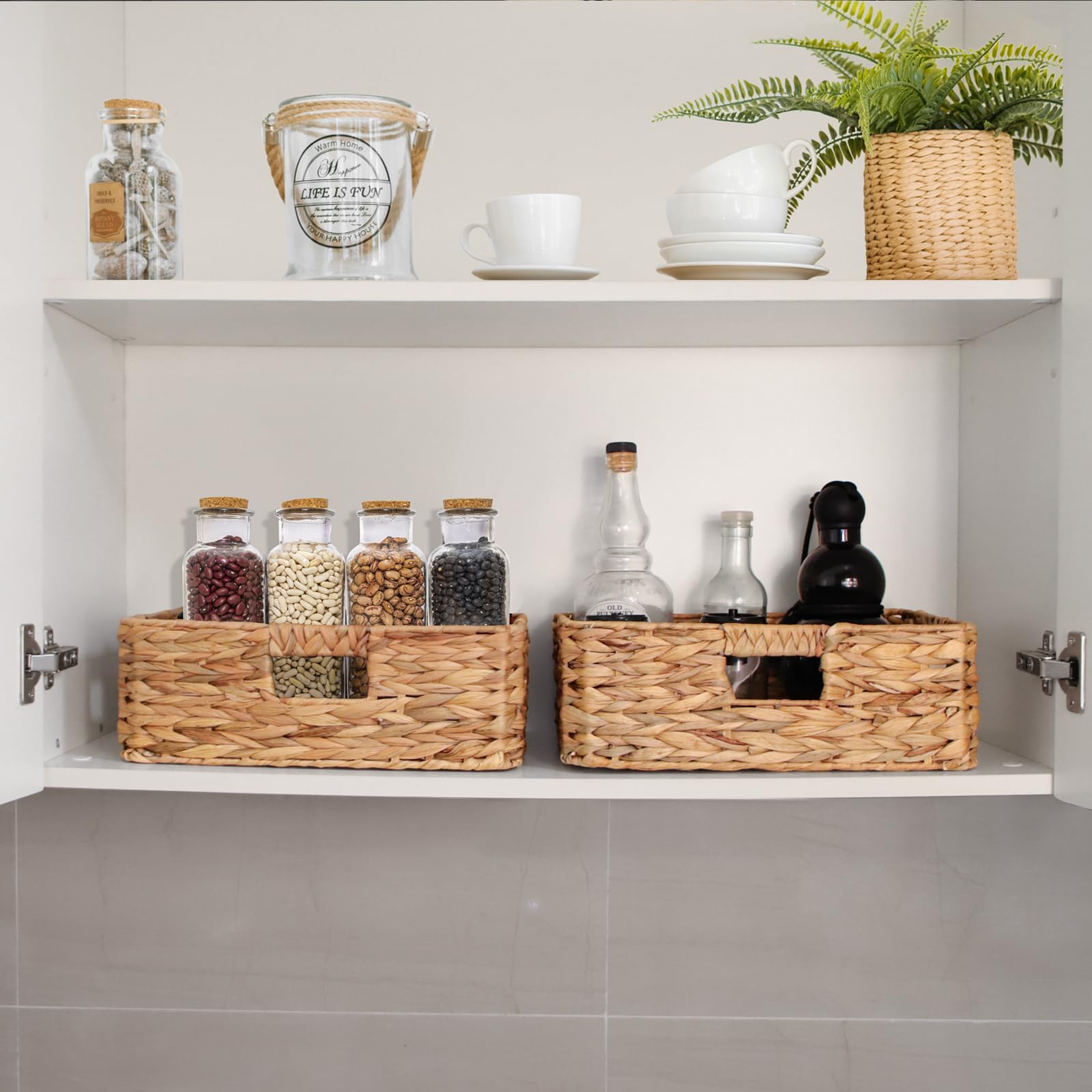 BSTNASI water hyacinth basket with towels and daily essentials for organization.