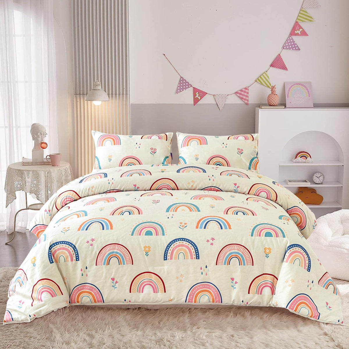 Btargot rainbow comforter full size offers soft, breathable warmth for kids.