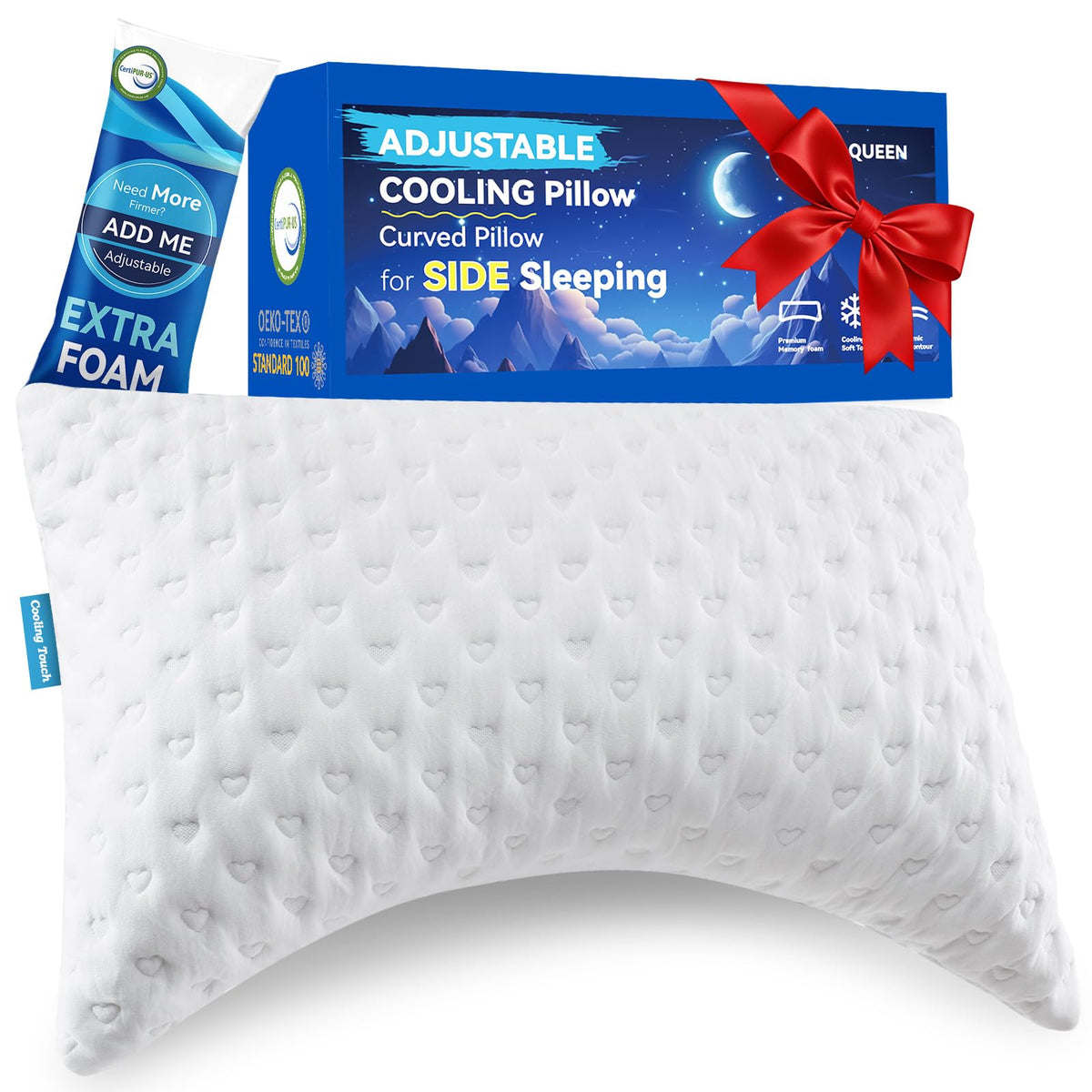 btasleeep crescent-curve pillow on bed supports natural neck alignment for side sleepers