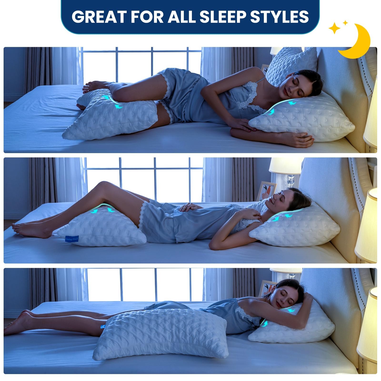 btasleeep side sleeper pillow memory foam-fill maintains shape for steady neck support.