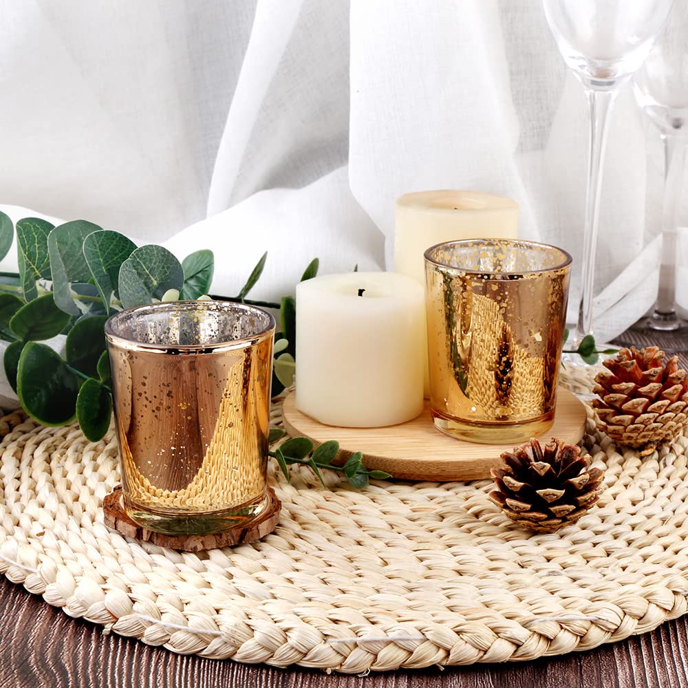 BTGLLAS flameless LED tea lights fit beautifully in the gold mercury glass.