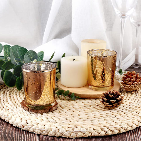BTGLLAS flameless LED tea lights fit beautifully in the gold mercury glass.