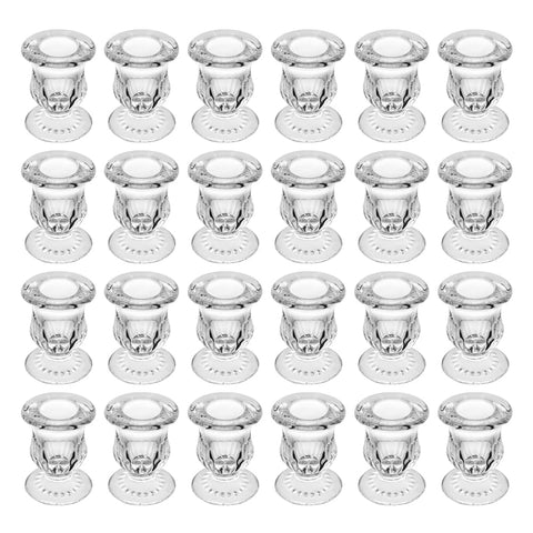 BTGLLAS glass taper candle holders, 24-piece clear set for elegant dining.