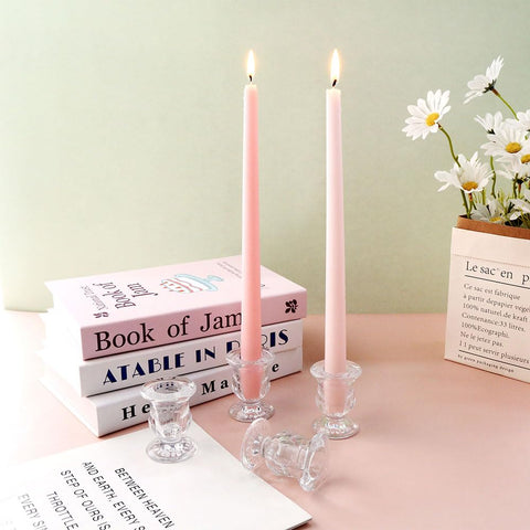 BTGLLAS wedding dinner centerpiece with crystal-clear taper holders.