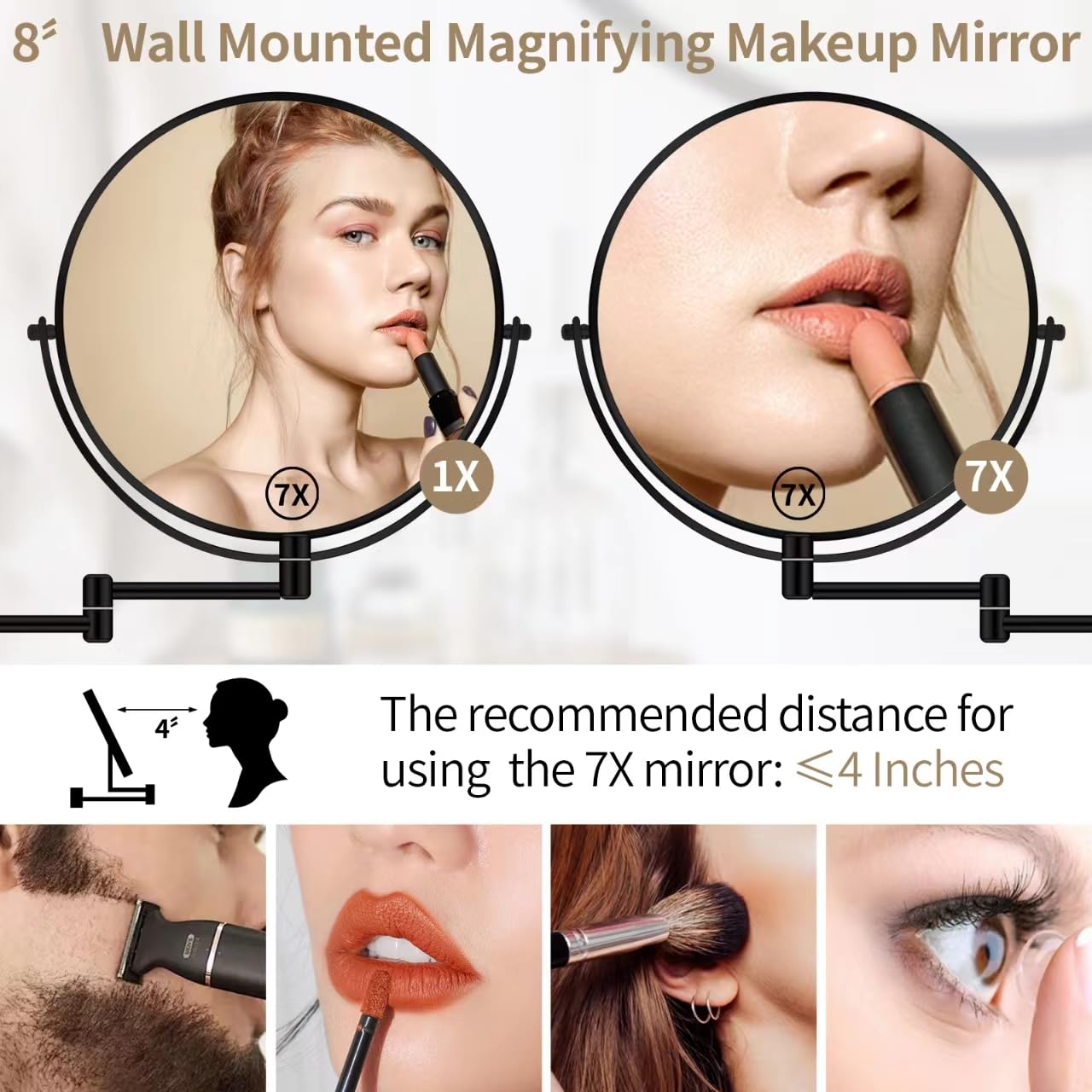 BTremary 360-degree swivel mirror offers flexible angles for grooming.