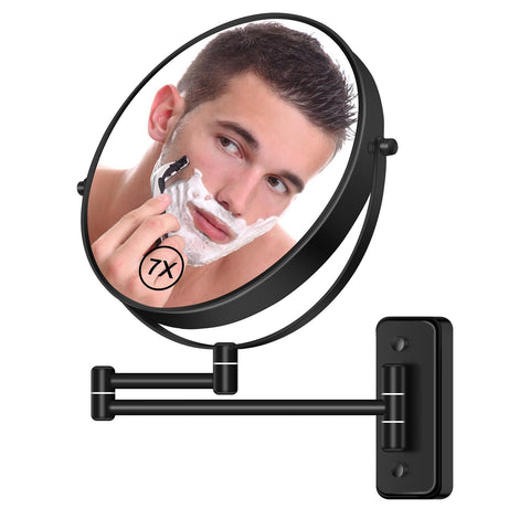 BTremary 8-inch wall-mount magnifying mirror with 7X and 1X views for detailed makeup.