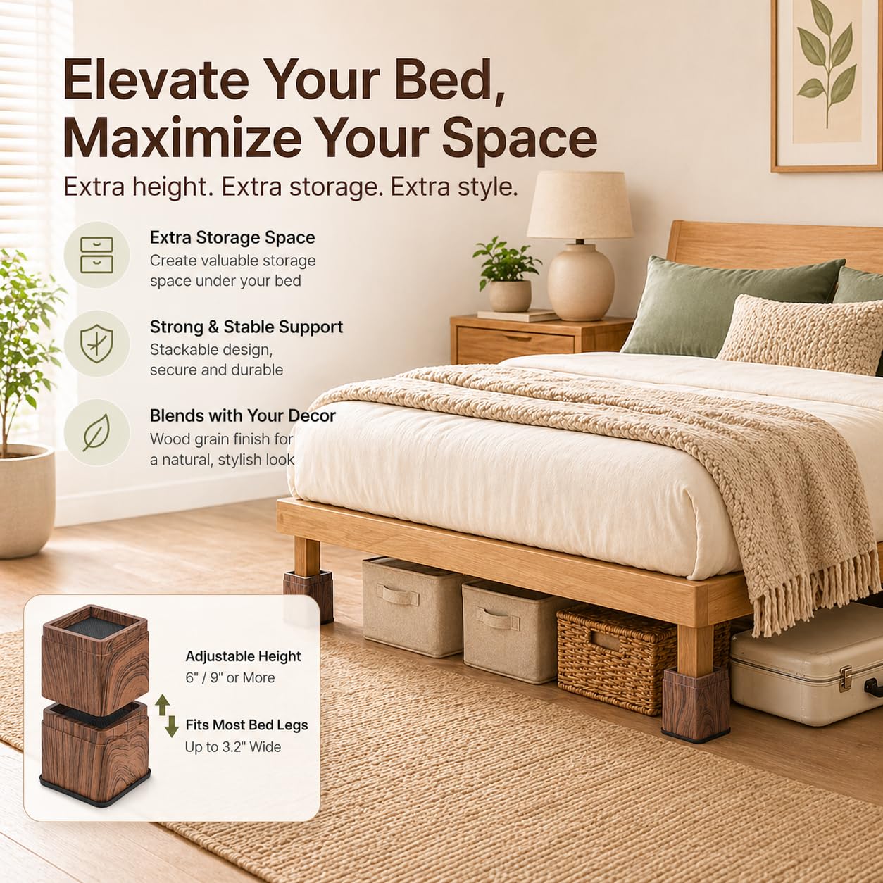 BTSD-home wood grain riser closeup shows durable, lightweight construction