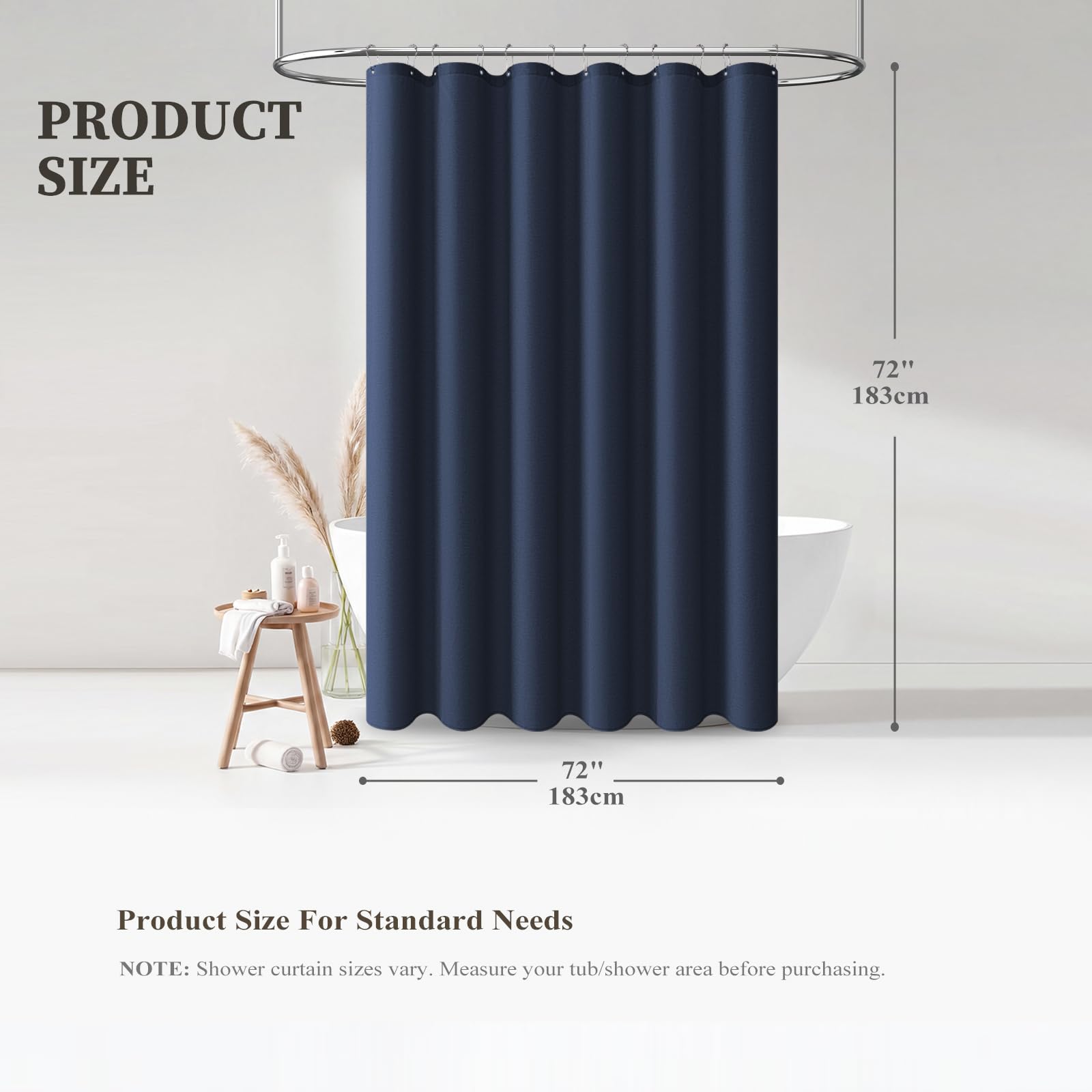 BTTN curtain with 12 rust-proof grommets fits standard hooks.