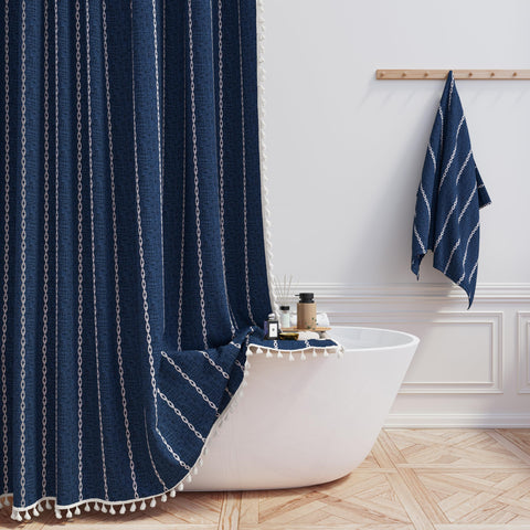BTTN Boho Farmhouse curtain with embroidery stripe for stylish privacy