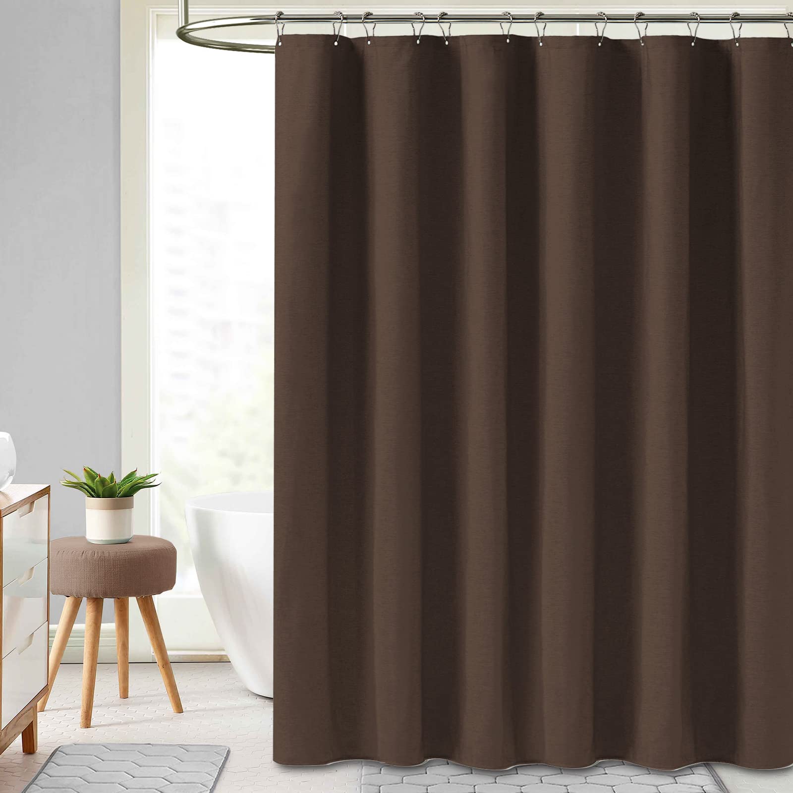 BTTN curtain with 12 plastic hooks enables easy installation.