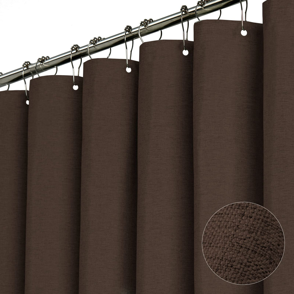 BTTN brown shower curtain with linen texture for elegant privacy.