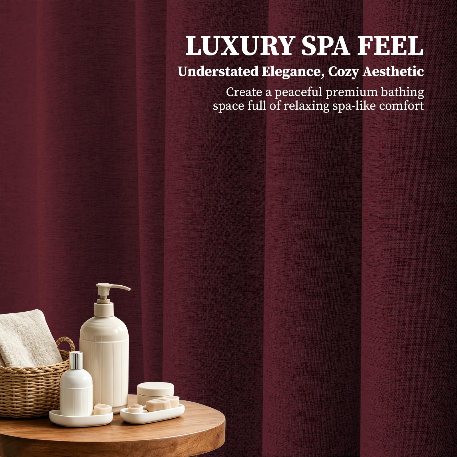 BTTN Burgundy curtain with 12 rust-proof grommets is easy to install.