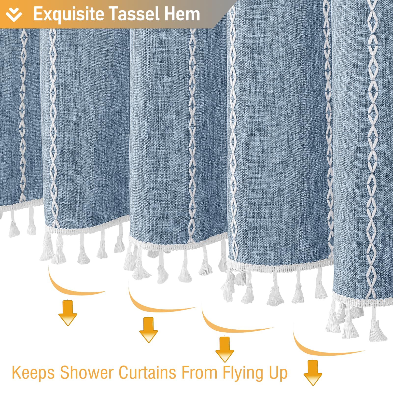 BTTN machine-washable curtain simplifies care for busy bathrooms.