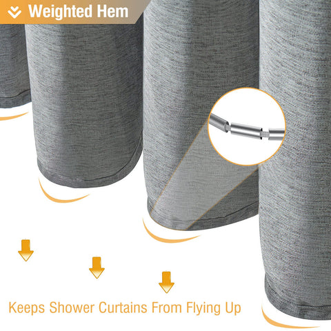 Hotel-style neutral gray curtain elevates bathroom decor