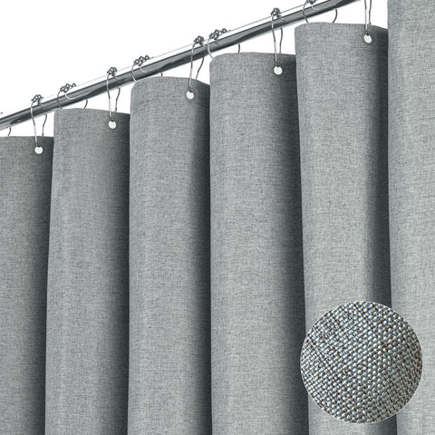 BTTN grey fabric shower curtain with linen texture for privacy and style