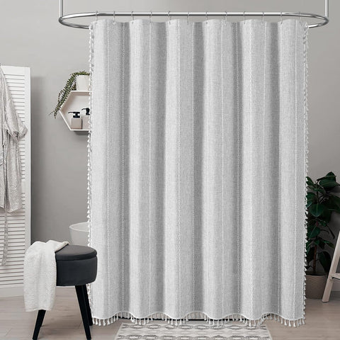 BTTN linen blend fabric texture closeup highlights durable, wrinkle-free bath styling.
