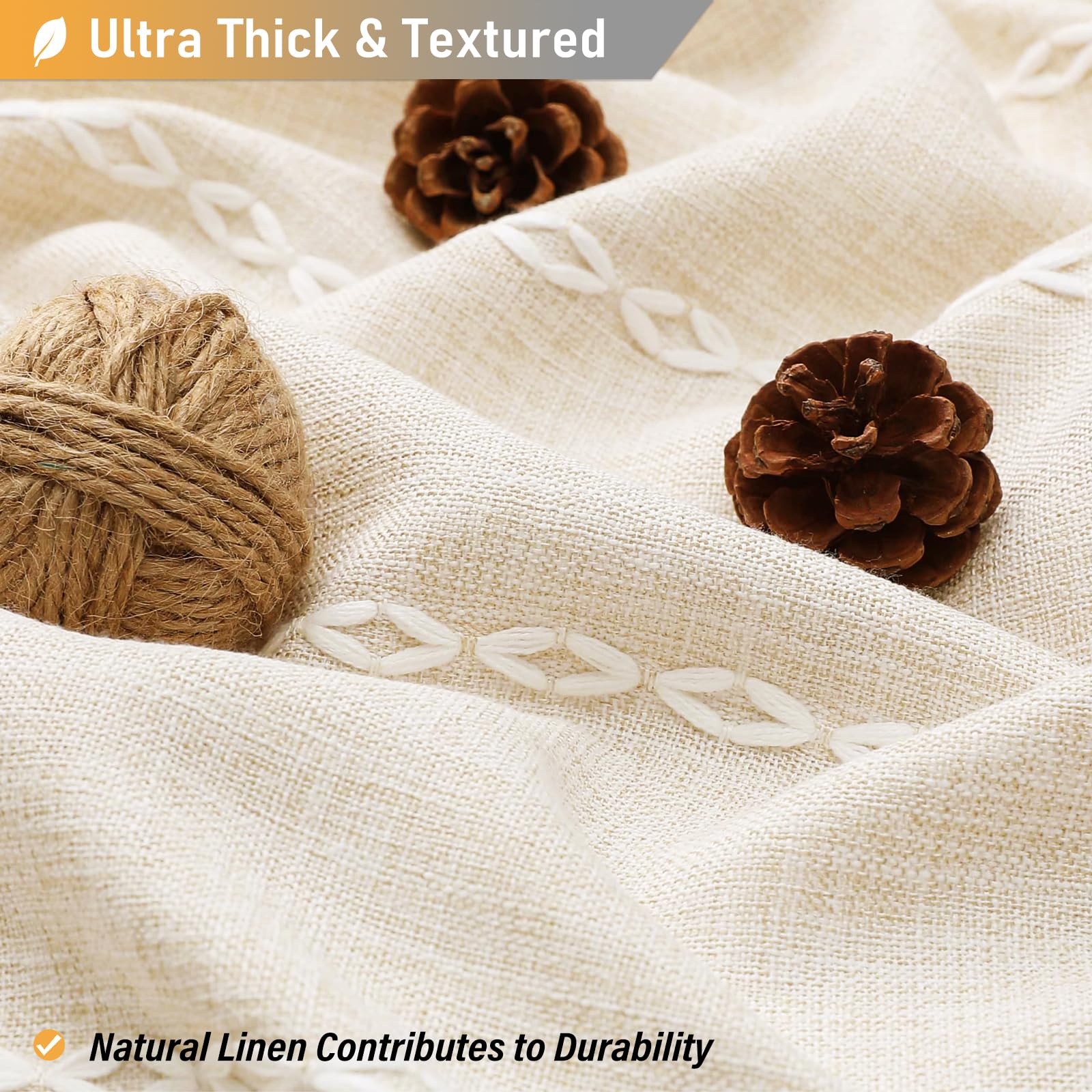Close up of BTTN linen blend fabric texture and depth