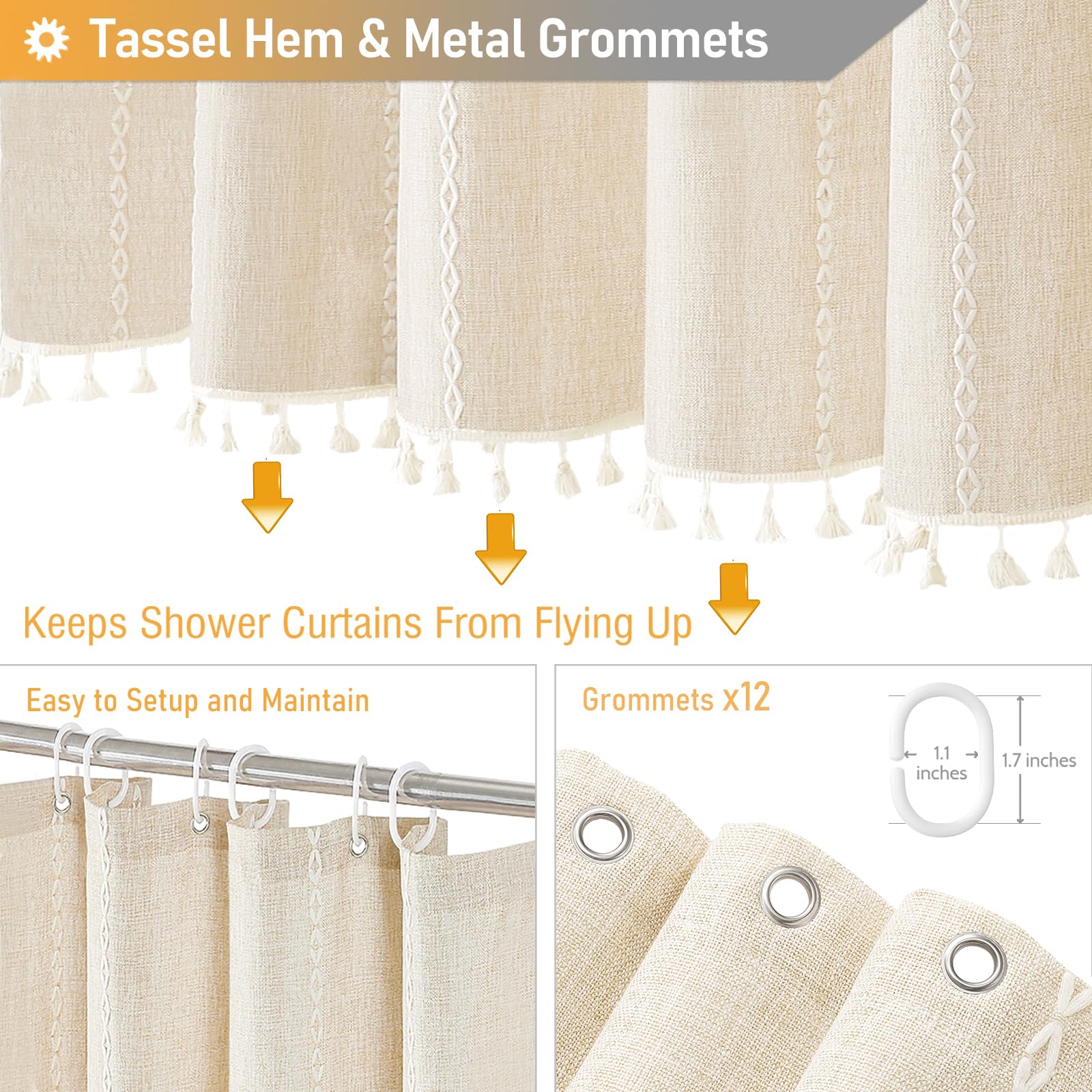 Package includes twelve plastic hooks for easy hanging