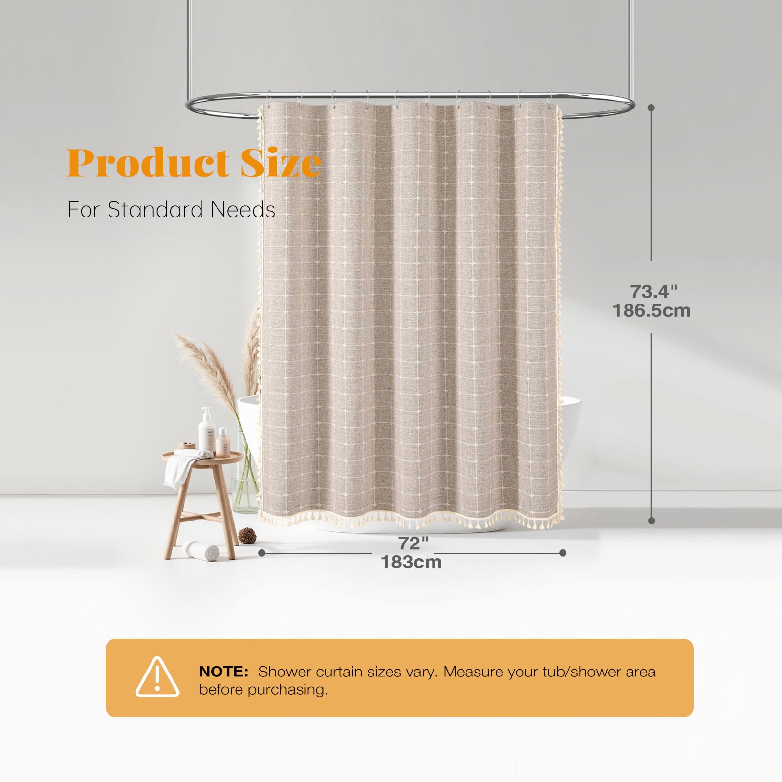 BTTN shower curtain packaged with 12 hooks for quick installation