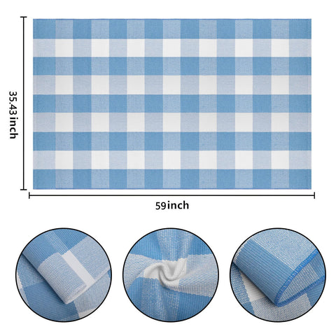 BUAGETUP blue and white buffalo plaid porch mat adds welcoming style.