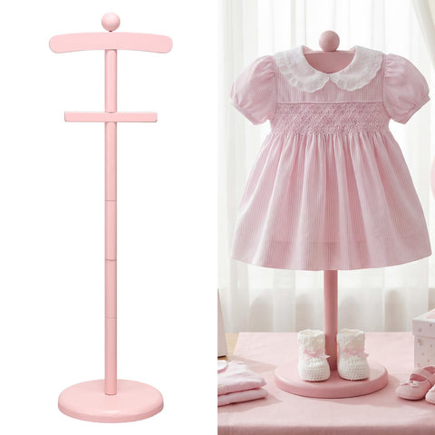 Bucherry pink display stand for baby clothes, keeps garments organized