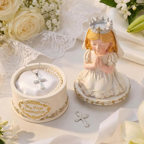 Bucherry first communion girl figurine and keepsake box for ceremony ambiance