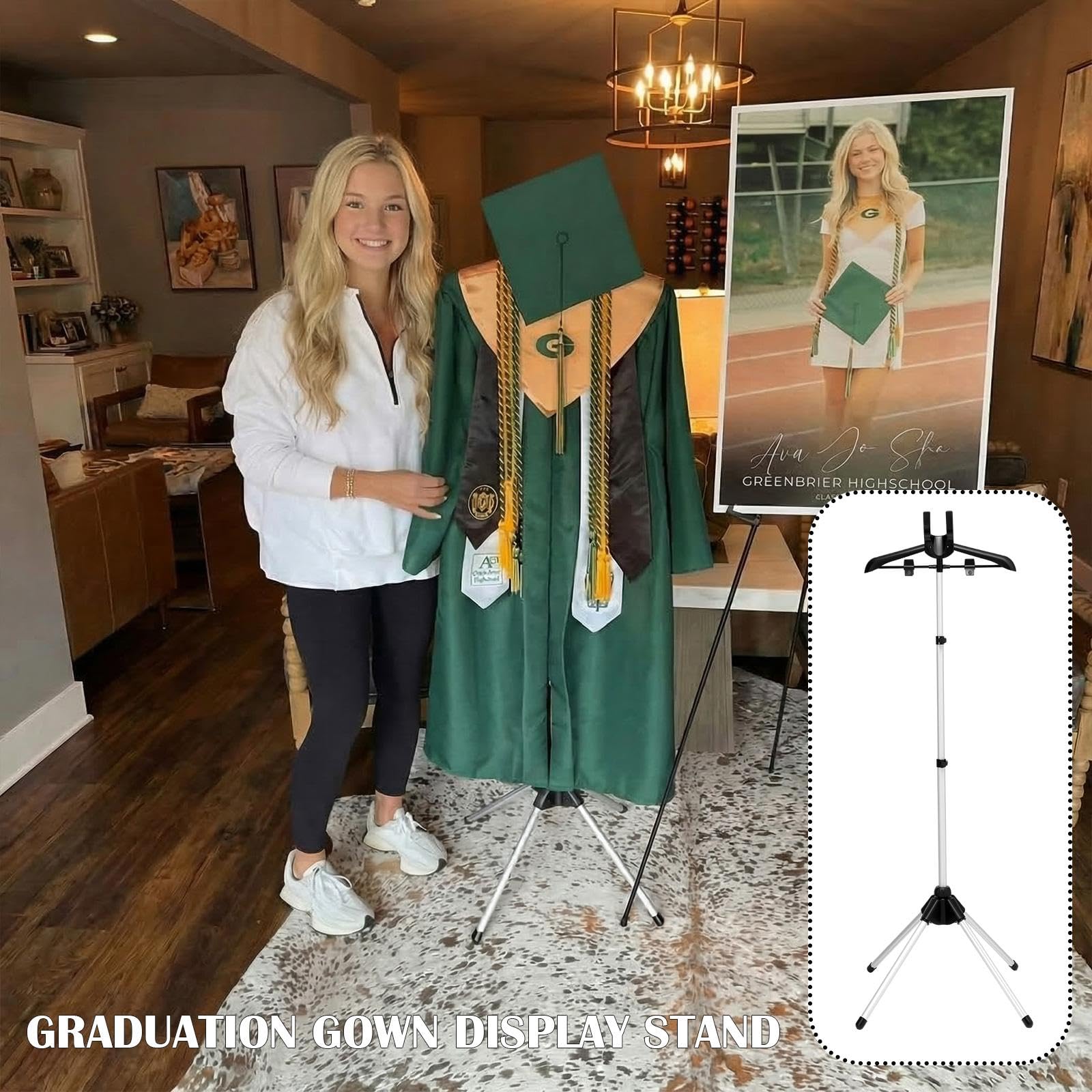 Bucherry cap and gown showcase on a sturdy stand ideal for ceremonies.