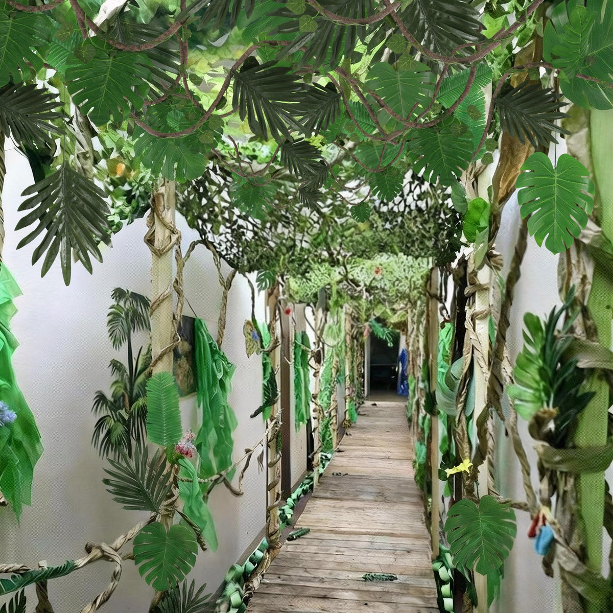 Bucherry jungle netting backdrop for tropical party decor