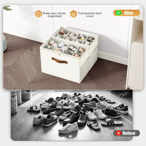 Budding Joy shoe storage containers with transparent lid for quick content visibility.