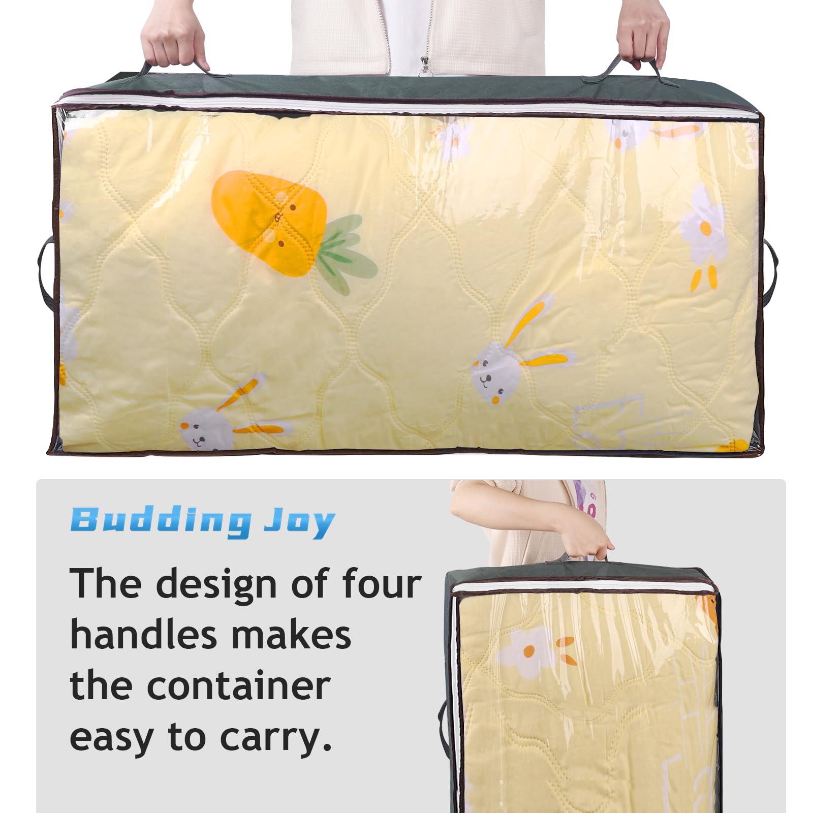 See-through PVC window on Budding Joy storage for quick access.