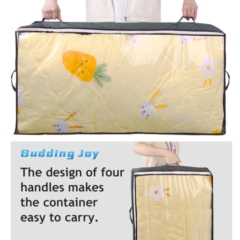 See-through PVC window on Budding Joy storage for quick access.