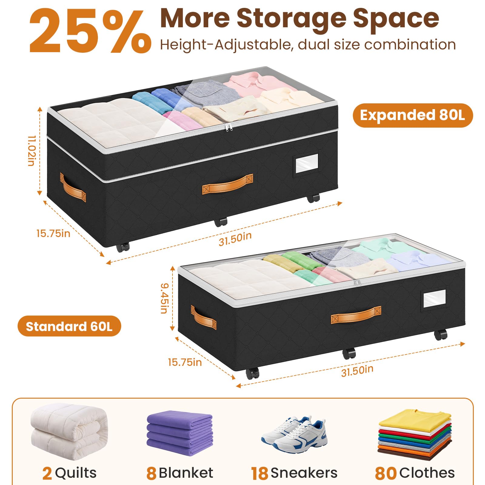 Budding Joy under-bed storage wheels side view enables smooth, effortless movement.