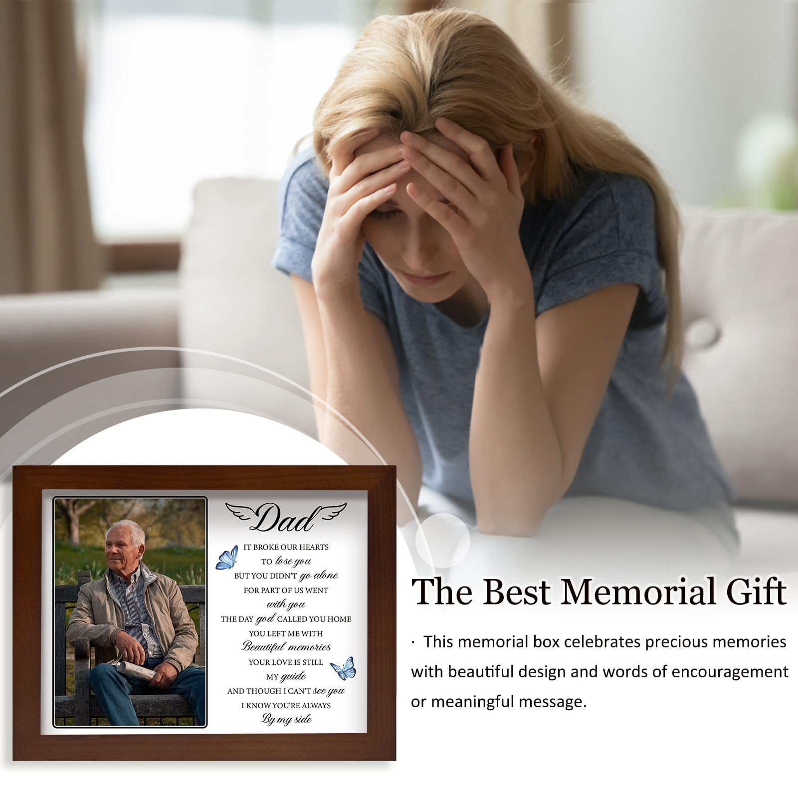 Buioata memorial shadow box front glass highlights treasured photos with a warm glow.